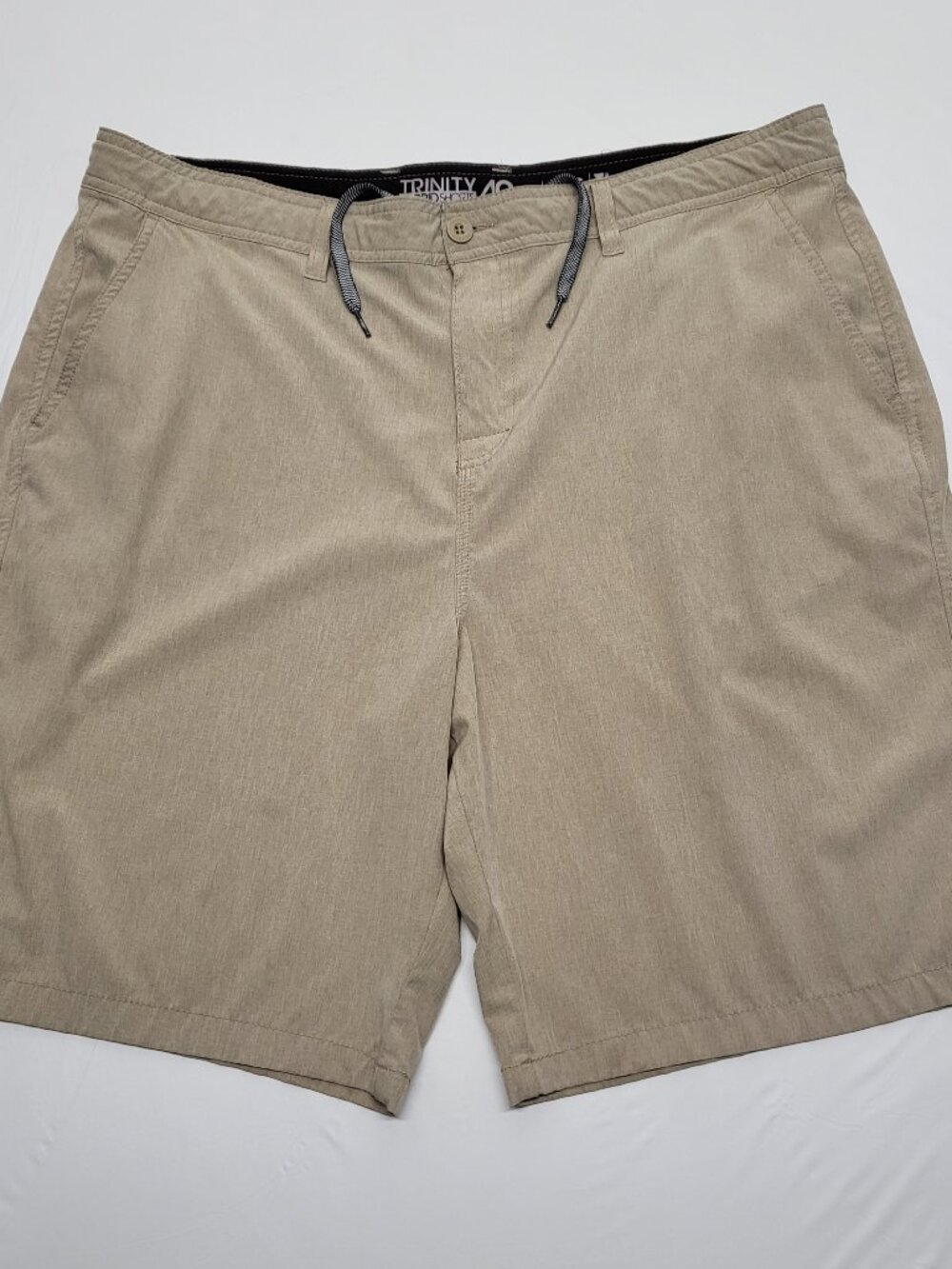 Trinity Hybrid Shorts Mens 40 Drawstring 10" Inseam Beige Gymn Beach Casual